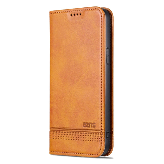 For iPhone 15 AZNS Magnetic Calf Texture Leather Phone Case(Light Brown) by AZNS