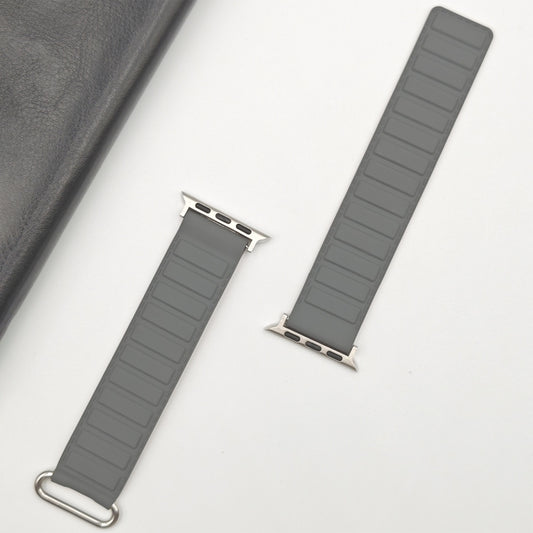 For Apple Watch Series 5 44mm Reverse Buckle Magnetic Silicone Watch Band(Silver Buckle Grey Brown) by bashfashion