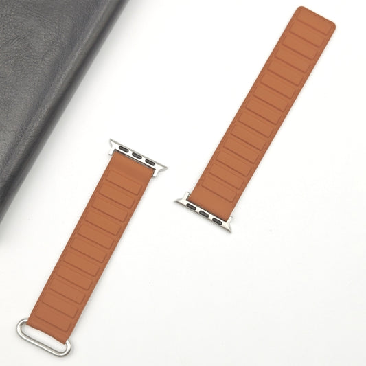 For Apple Watch 42mm Reverse Buckle Magnetic Silicone Watch Band(Silver Buckle Brown) by bashfashion