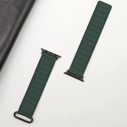 For Apple Watch SE 2023 44mm Reverse Buckle Magnetic Silicone Watch Band(Black Buckle Green Brown) by bashfashion