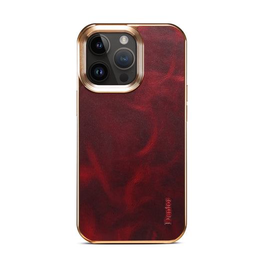 For iPhone 15 Pro Denior Oil Wax Cowhide Plating Phone Case(Red) by Denior