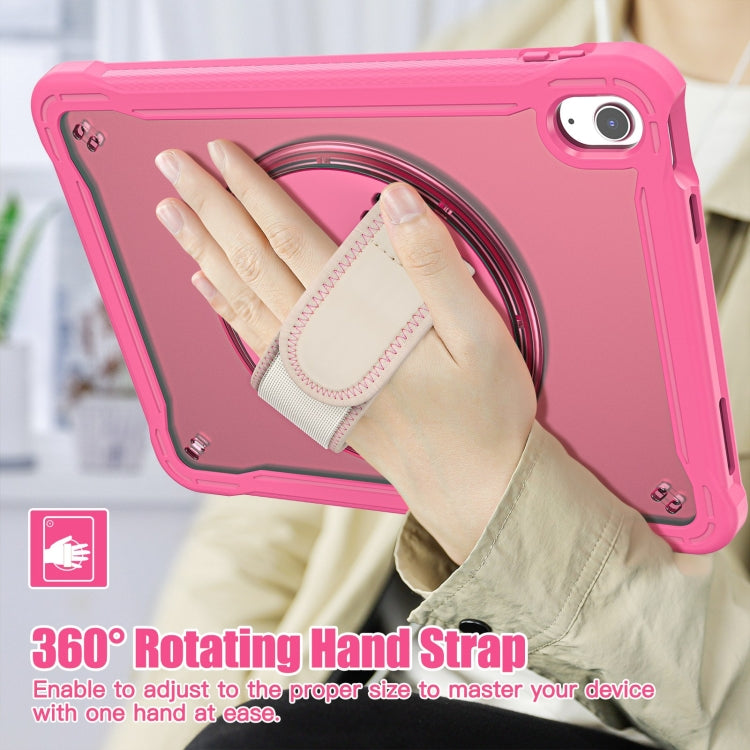 For iPad 2025 / 2022 Heavy Duty Hybrid Tablet Case with Hand Grip & Strap(Rose Red) by bashfashion