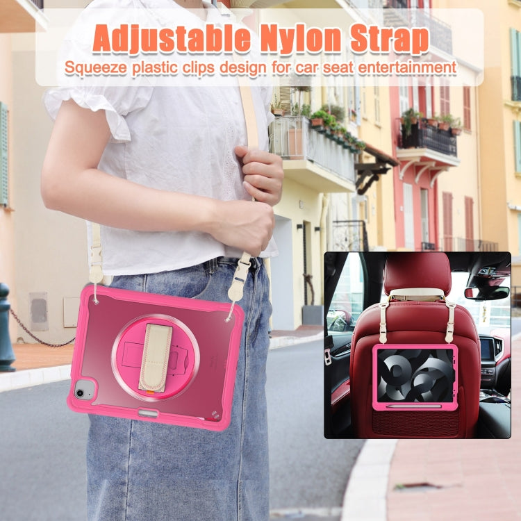 For iPad Air 2022 10.9 / Pro 11 2022 Heavy Duty Hybrid Tablet Case with Hand Grip & Strap(Rose Red) by bashfashion