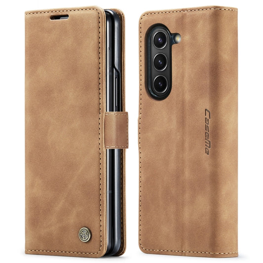 For Samsung Galaxy Z Fold5 CaseMe-013 Multifunctional Retro Frosted Leather Phone Case(Brown) by CaseMe