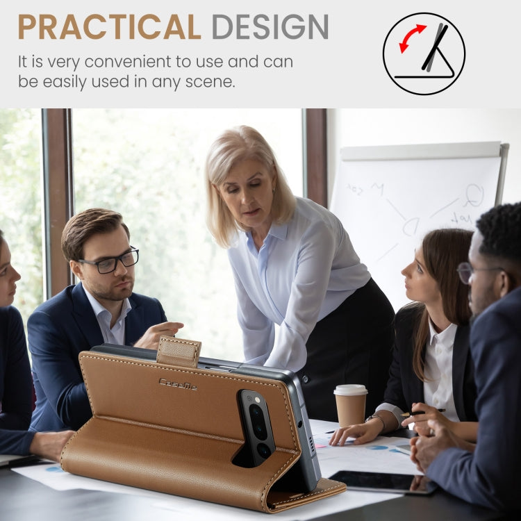 For Google Pixel Fold CaseMe 023 Butterfly Buckle Litchi Texture RFID Anti-theft Leather Phone Case(Brown) by CaseMe