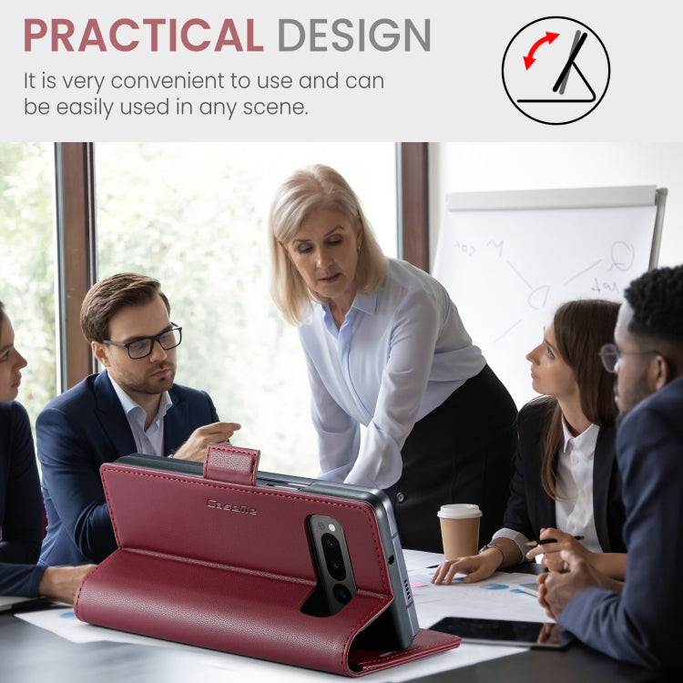 For Google Pixel Fold CaseMe 023 Butterfly Buckle Litchi Texture RFID Anti-theft Leather Phone Case(Wine Red) by CaseMe