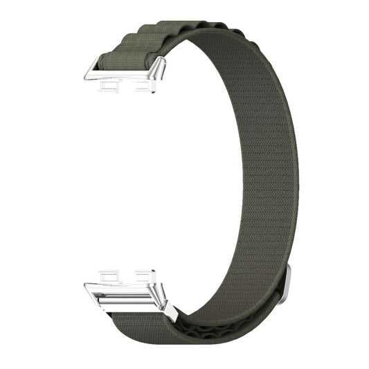 For Huawei Band 8 / 9 / 10 Mijobs Nylon Breathable Watch Band(Green+Silver) by MIJOBS
