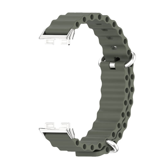 For Huawei Band 8 / 9 / 10 Mijobs Marine Silicone Breathable Watch Band(Khaki Green+Silver) by MIJOBS
