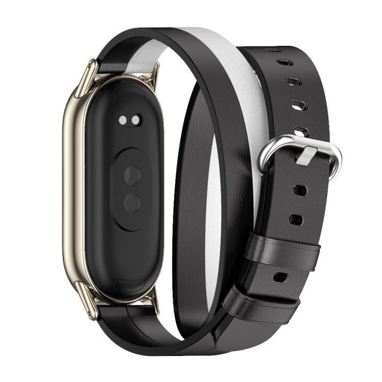 For Xiaomi Mi Band 8 / 9 / 9 NFC Mijobs Double-Loop Leather Watch Band(Black+White+Light Gold) by MIJOBS
