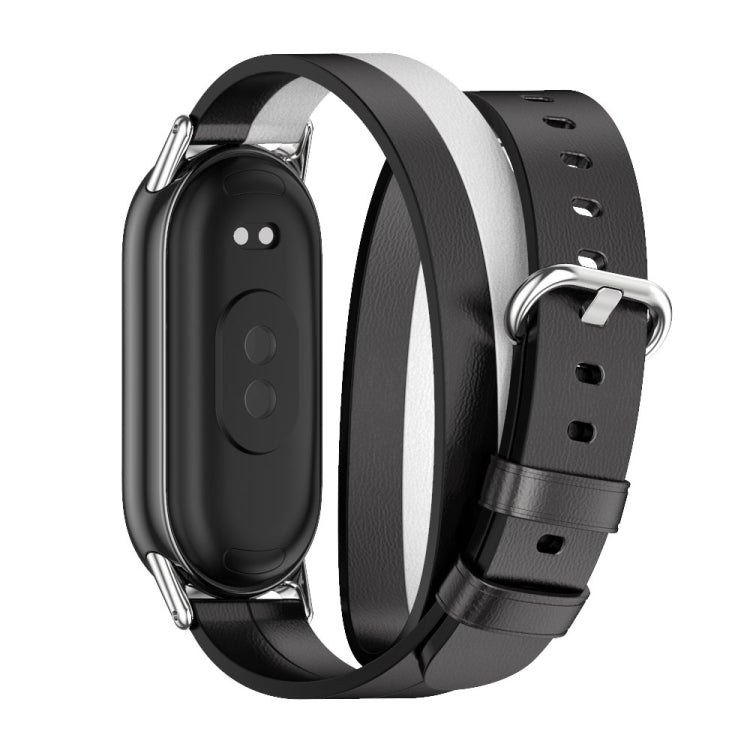 For Xiaomi Mi Band 8 / 9 / 9 NFC Mijobs Double-Loop Leather Watch Band(Black+White+Silver) by MIJOBS