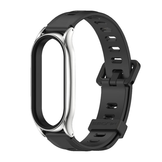 For Xiaomi Mi Band 8 Mijobs Plus Case Flat Hole Silicone Watch Band(Black Silver) by MIJOBS