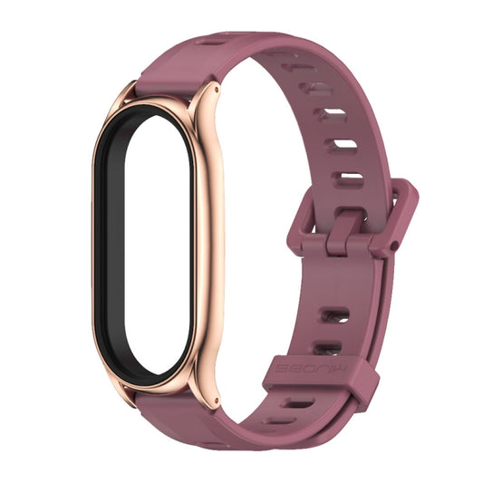For Xiaomi Mi Band 8 Mijobs Plus Case Flat Hole Silicone Watch Band(Wine Red Rose Gold) by MIJOBS