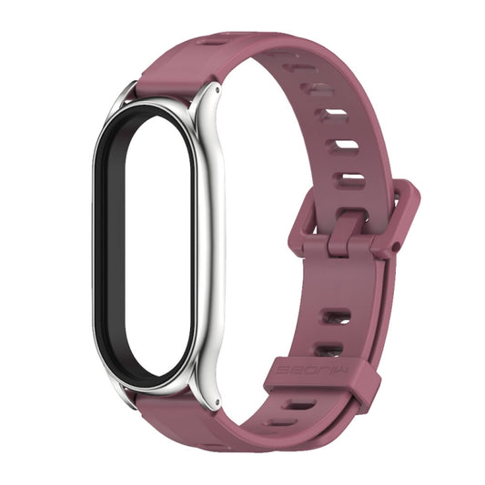 For Xiaomi Mi Band 8 Mijobs Plus Case Flat Hole Silicone Watch Band(Wine Red Silver) by MIJOBS