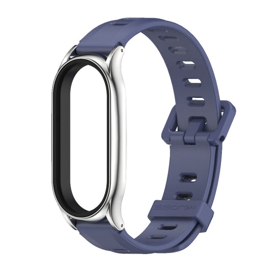 For Xiaomi Mi Band 8 Mijobs Plus Case Flat Hole Silicone Watch Band(Blue Silver) by MIJOBS