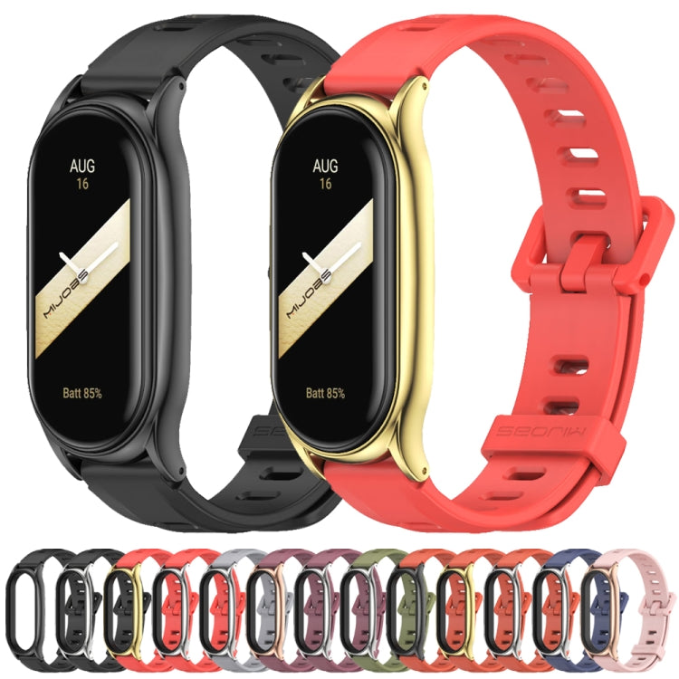 For Xiaomi Mi Band 8 Mijobs Plus Case Flat Hole Silicone Watch Band(Black Silver) by MIJOBS