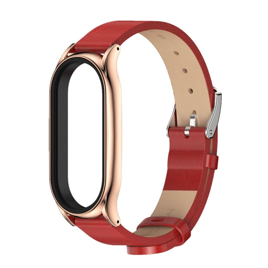 For Xiaomi Mi Band 8 Mijobs Plus Case Microfiber PU Leather Watch Band(Red Rose Gold) by MIJOBS