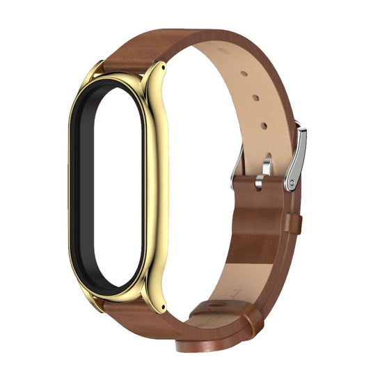 For Xiaomi Mi Band 8 Mijobs Plus Case Microfiber PU Leather Watch Band(Brown Gold) by MIJOBS