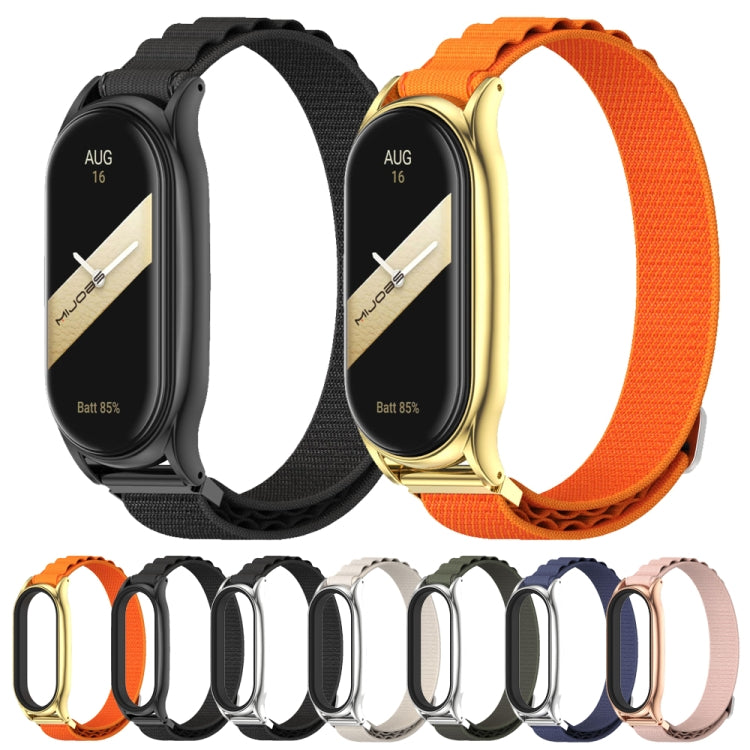 For Xiaomi Mi Band 8 Mijobs Plus Case Nylon Breathable Watch Band(Black Silver) by MIJOBS