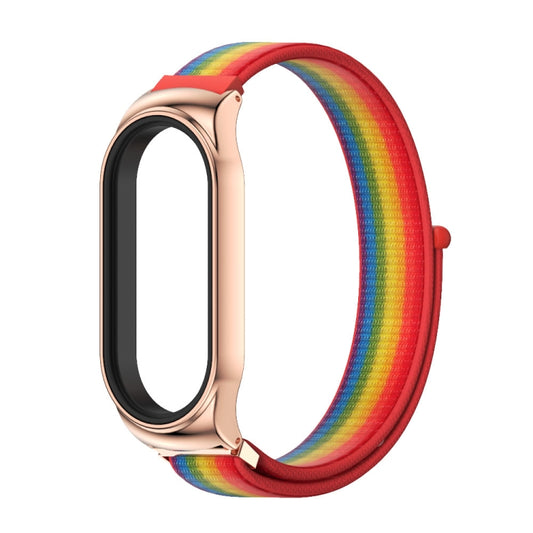 For Xiaomi Mi Band 8 Mijobs CS Case Breathable Nylon Loop Watch Band(Rainbow Rose Gold) by MIJOBS