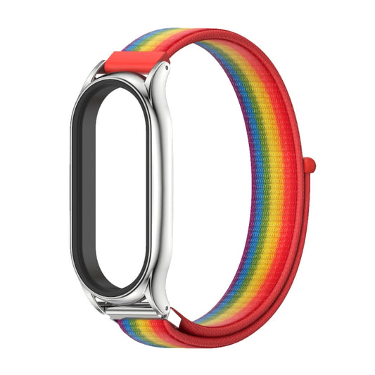 For Xiaomi Mi Band 8 Mijobs Plus Case Breathable Nylon Loop Watch Band(Rainbow Silver) by MIJOBS