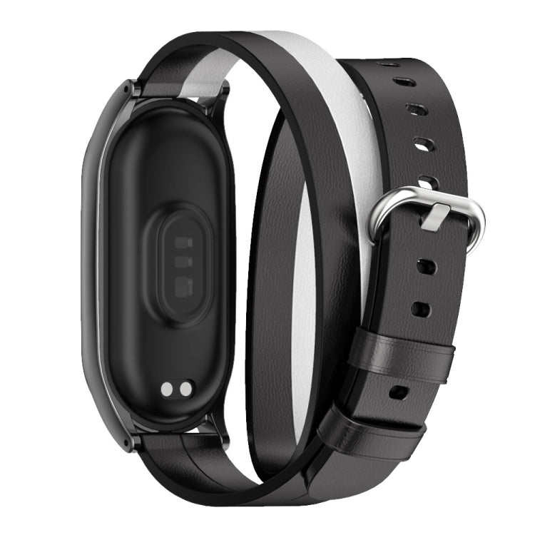 For Xiaomi Mi Band 8 Mijobs Plus Case Double-Loop Leather Watch Band(Black+White) by MIJOBS