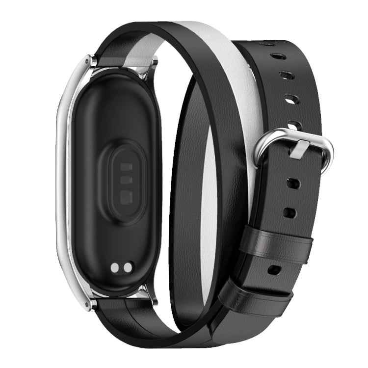 For Xiaomi Mi Band 7 Mijobs Plus Case Double-Loop Leather Watch Band(Black+White+Silver) by MIJOBS