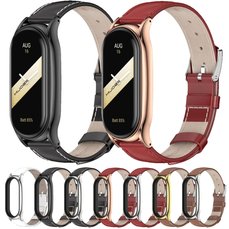 For Xiaomi Mi Band 8 Mijobs Plus Case Genuine Leather Watch Band(Red Rose Gold) by MIJOBS