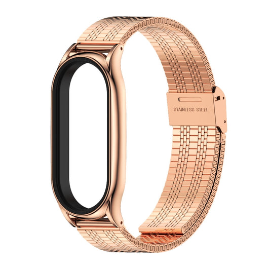 For Xiaomi Mi Band 8 Mijobs Plus Case Metal Watch Band(Rose Gold) by MIJOBS