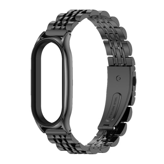 For Xiaomi Mi Band 8 Mijobs Plus Case Seven Bead Metal Stainless Steel Watch Band(Black) by MIJOBS