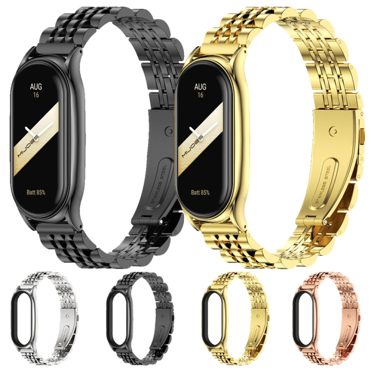 For Xiaomi Mi Band 8 Mijobs Plus Case Seven Bead Metal Stainless Steel Watch Band(Black) by MIJOBS