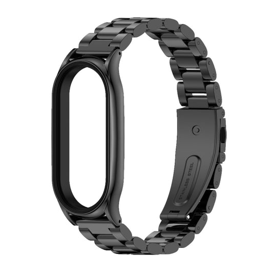 For Xiaomi Mi Band 8 Mijobs Plus Case Three Bead Metal Stainless Steel Watch Band(Black) by MIJOBS
