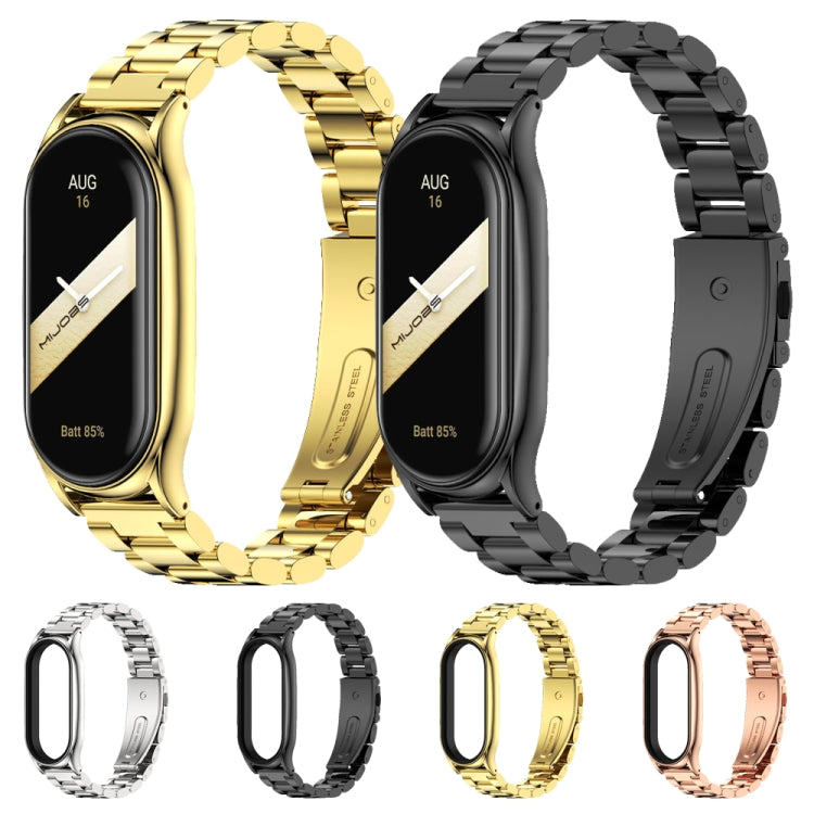 For Xiaomi Mi Band 8 Mijobs Plus Case Three Bead Metal Stainless Steel Watch Band(Black) by MIJOBS