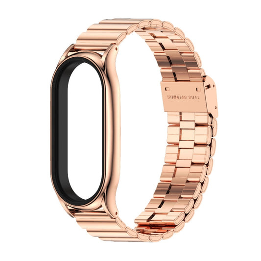 For Xiaomi Mi Band 8 Mijobs Plus Case Bamboo Buckle Metal Watch Band(Rose Gold) by MIJOBS
