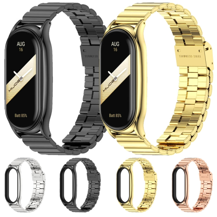 For Xiaomi Mi Band 8 Mijobs Plus Case Bamboo Buckle Metal Watch Band(Silver) by MIJOBS