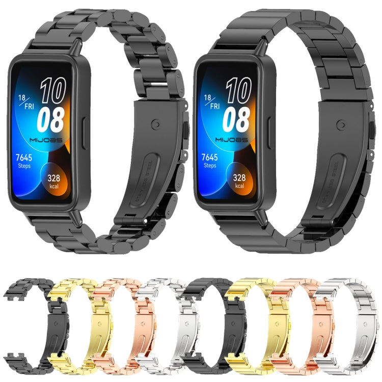 For Huawei Band 8 / 9 / 10 Mijobs Three Bead Bamboo Stainless Steel Watch Band(Rose Gold) by MIJOBS