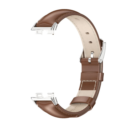 For Huawei Band 8 / 9 / 10 Mijobs Cowhide Leather Watch Band(Brown Silver) by MIJOBS