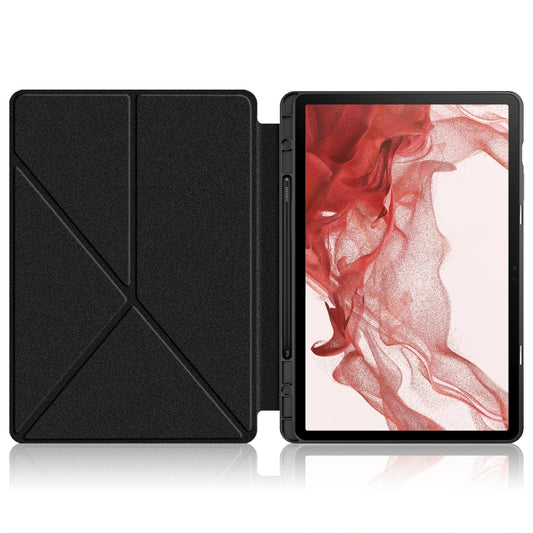 For Samsung Galaxy Tab S9+ Cloth Texture Multi-folding Horizontal Flip Leather Tablet Case(Black) by bashfashion