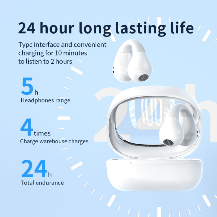 JR01 Transparent Capsule Smart Digital Display Ear-hook Bluetooth Earphones(White) by bashfashion