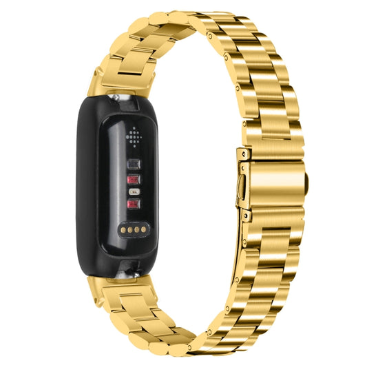 For Fitbit Inspire 3 Three Bead Flat Buckle Stainless Steel Watch Band(Gold) by bashfashion