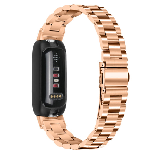 For Fitbit Inspire 3 Three Bead Flat Buckle Stainless Steel Watch Band(Rose Gold) by bashfashion