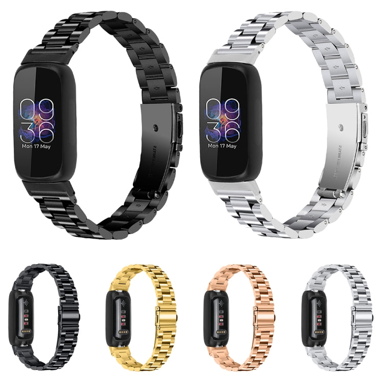 For Fitbit Inspire 3 Three Bead Flat Buckle Stainless Steel Watch Band(Rose Gold) by bashfashion