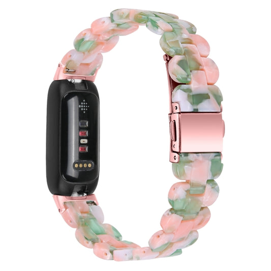 For Fitbit Inspire 3 Oval Resin Replacement Watch Band(Pink Green Flower) by bashfashion