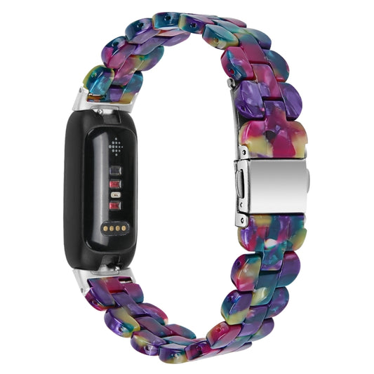 For Fitbit Inspire 3 Oval Resin Replacement Watch Band(Purple Green Flower) by bashfashion