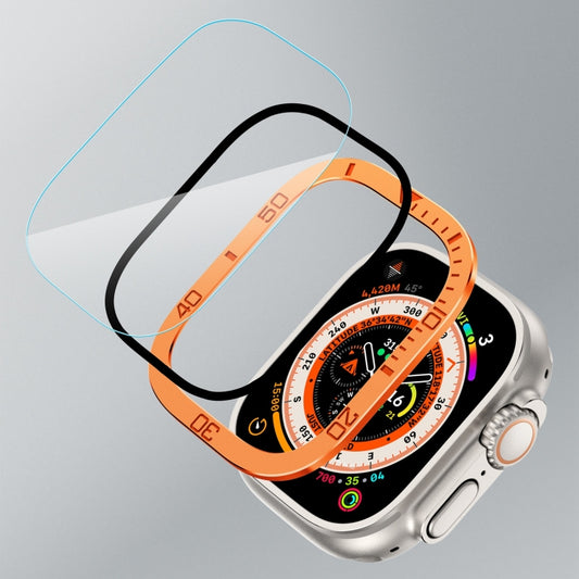 For Apple Watch Ultra 1 / 2 / 3 49mm Number Ring Metal Frame Integrated Tempered Film(Orange) by bashfashion