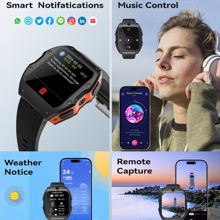 Model X 1.99 inch IP68 Waterproof Android 9.0 4G Dual Cameras Ceramics Smart Watch, Specification:2GB+16GB(Black) by bashfashion