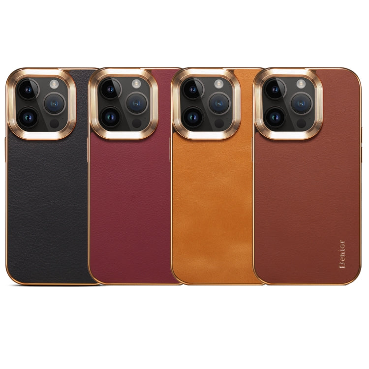 For iPhone 14 Pro Denior Cowhide Leather Plating Phone Case(Brown) by Denior
