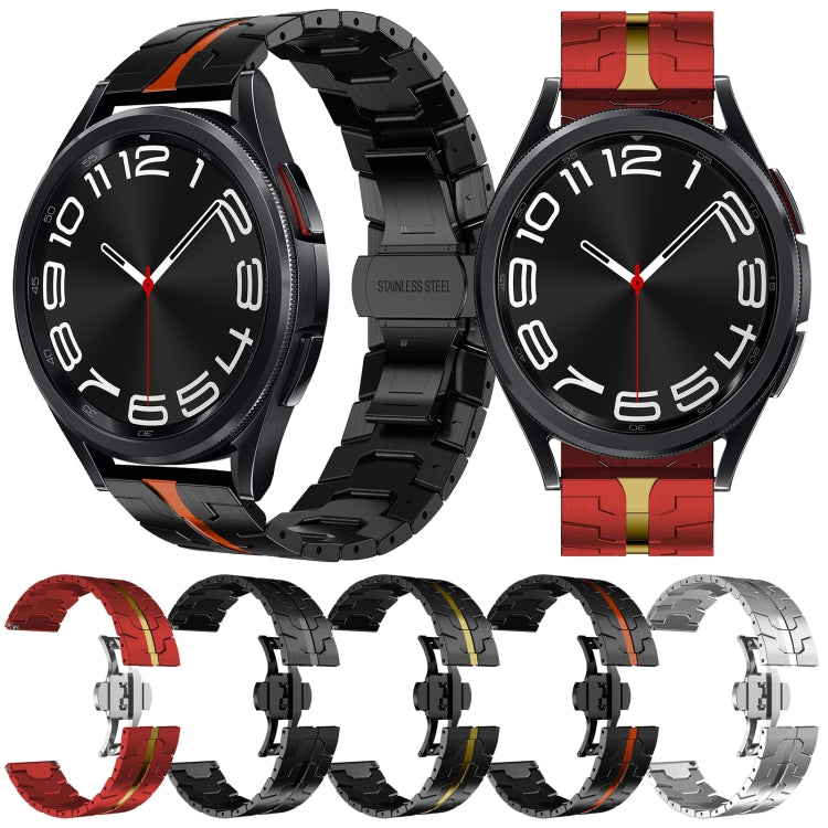 For Samsung Galaxy Watch 6 / 6 Classic Stainless Steel Metal Watch Band(Black Red) by bashfashion