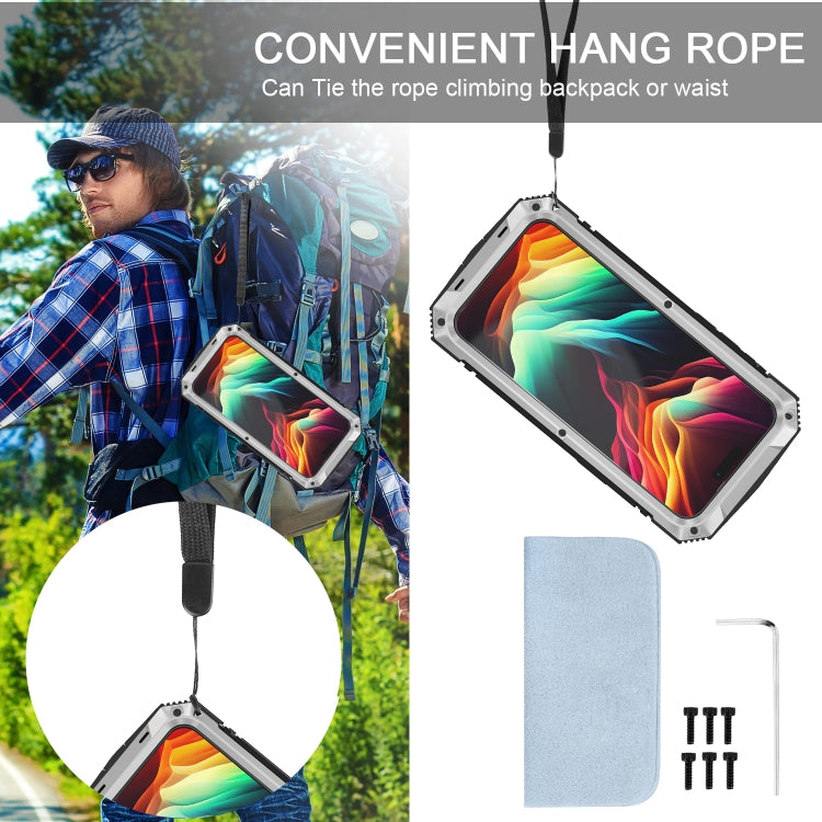 For iPhone 15 Pro Max R-JUST Shockproof Life Waterproof Dust-proof Metal + Silicone Phone Case with Holder(Silver) by R-JUST