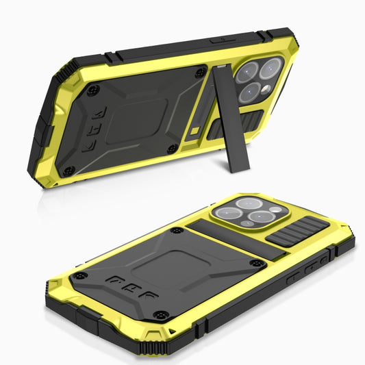 For iPhone 15 Pro R-JUST Shockproof Life Waterproof Dust-proof Metal + Silicone Phone Case with Holder(Yellow) by R-JUST