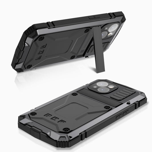 For iPhone 15 Plus R-JUST Shockproof Life Waterproof Dust-proof Metal + Silicone Phone Case with Holder(Black) by R-JUST